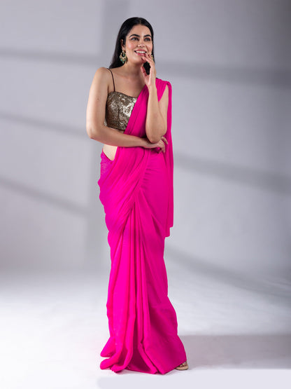 Dhiyona ST Fuchsia Flush Paradise Satin Saree