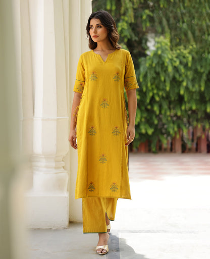 Vani Mustard Mul Cotton Kurta Set