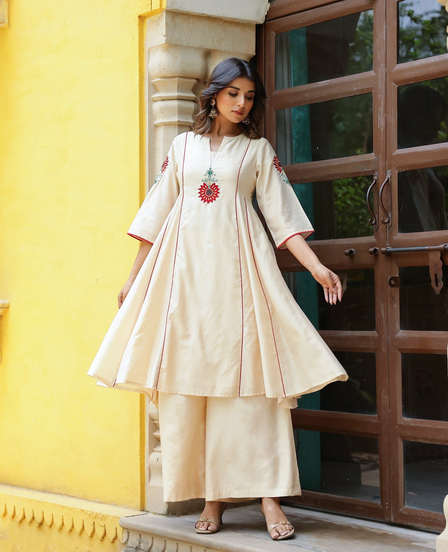 Aroma Beige Chanderi Kurta Set
