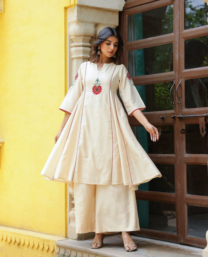 Aroma Beige Chanderi Kurta Set
