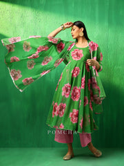 Adaa Green Carnation Organza Anarkali Set