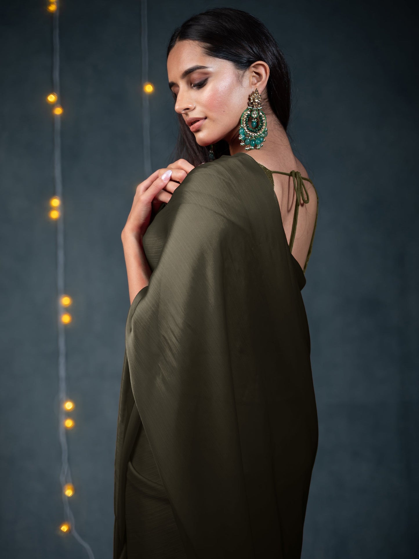 Dhiyona ST Khaki Saree with Embroidered Blouse Fabric