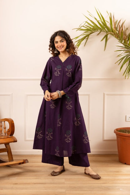 Karen Tyrian cotton kurta pant set
