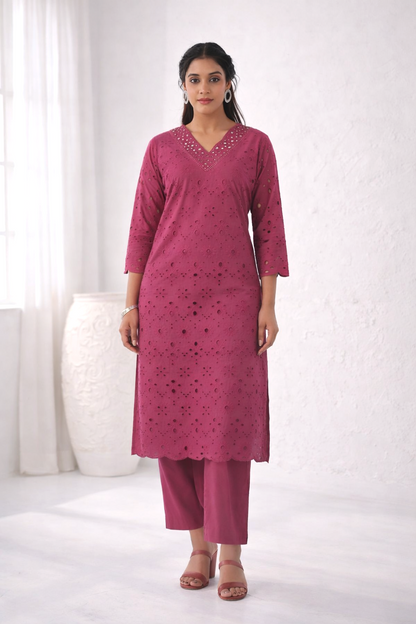 LIPIKA ORCHID SCHIFFLI COTTON CO-ORD SET