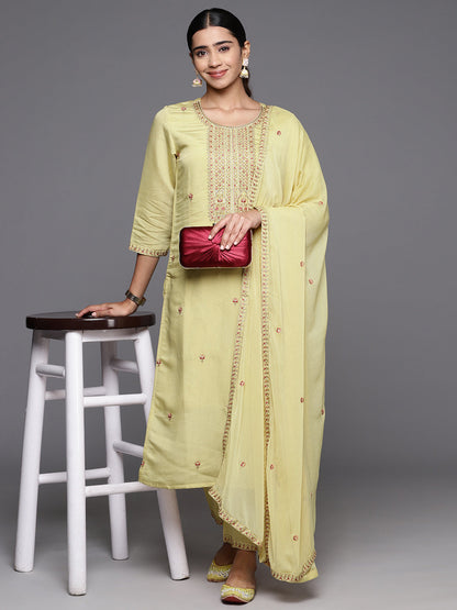 Dhiyona VR Women's Beige Embroidered Straight Kurta Paired With Tonal Embroidered Bottom And Embroidered Dupatta