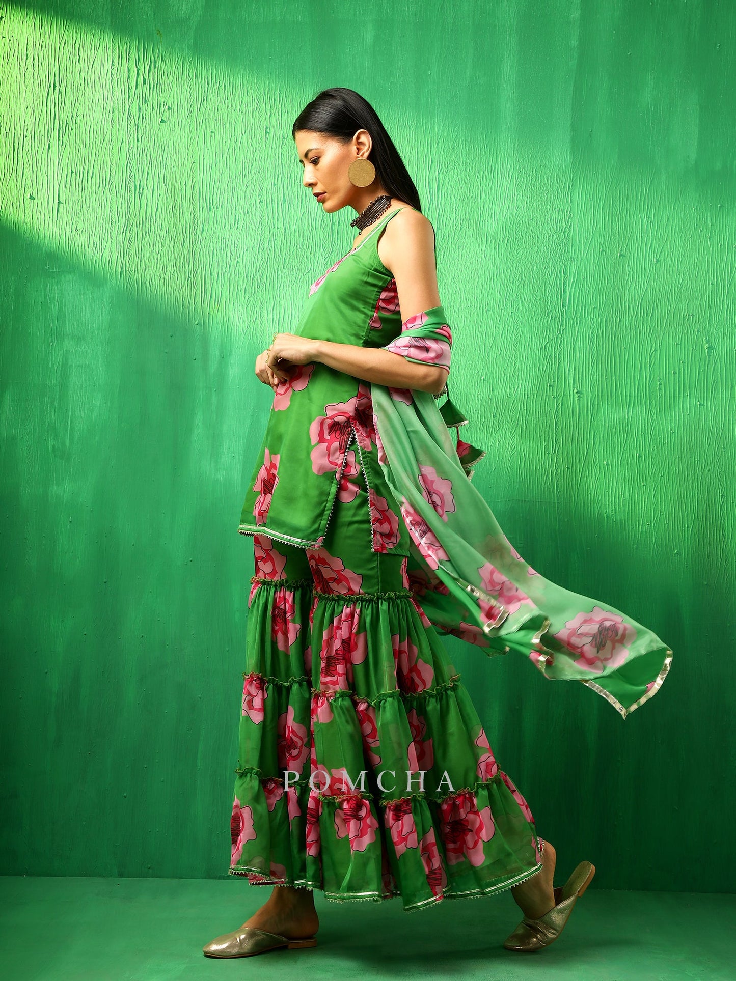 Adaa Green Carnation Organza Sharara Set