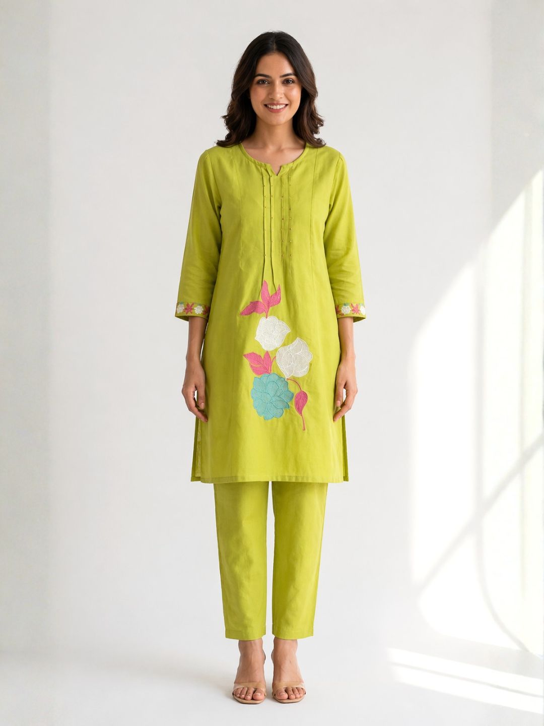 Jayna Lime Embroidered Kurta Pant Set