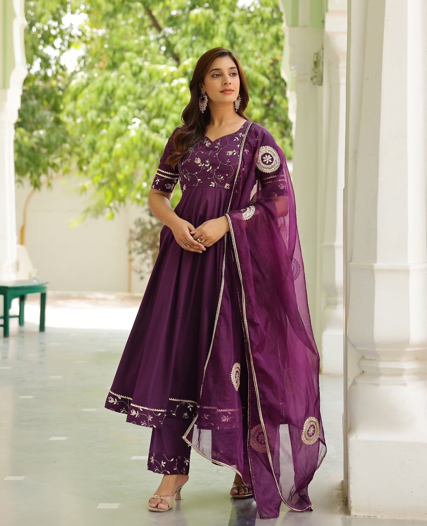 Pattika Purple Cotton Suit Set