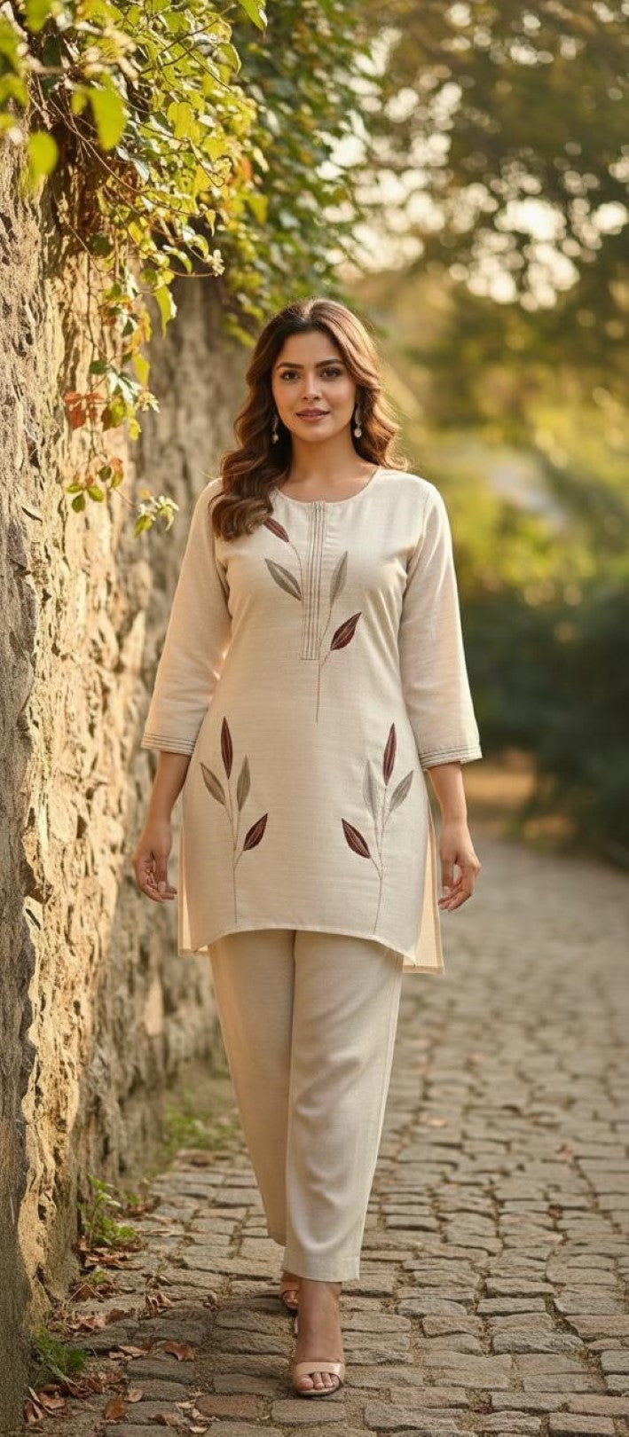 Prisha pecan embroidery cotton co-ord set