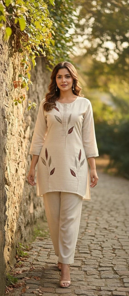 Prisha pecan embroidery cotton co-ord set
