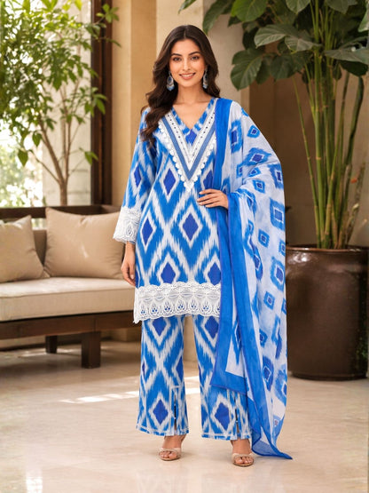 ARANYA ICE IKAT PRINT COTTON SUIT SET
