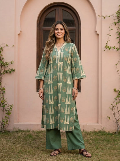 Swades pine cotton printed kurta pant set