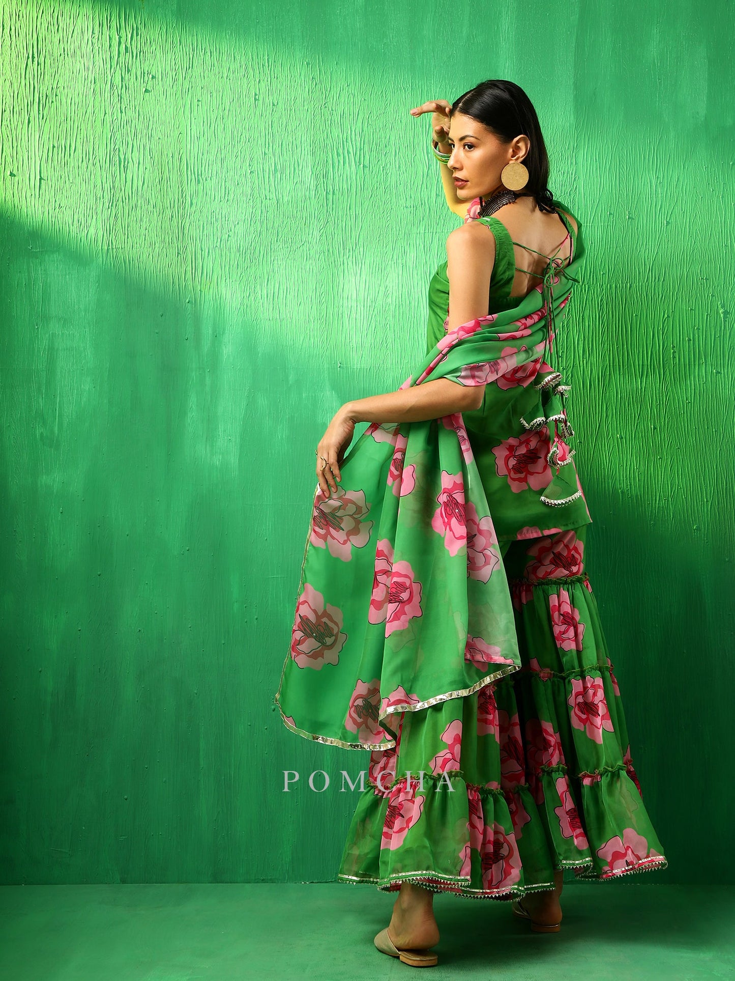 Adaa Green Carnation Organza Sharara Set