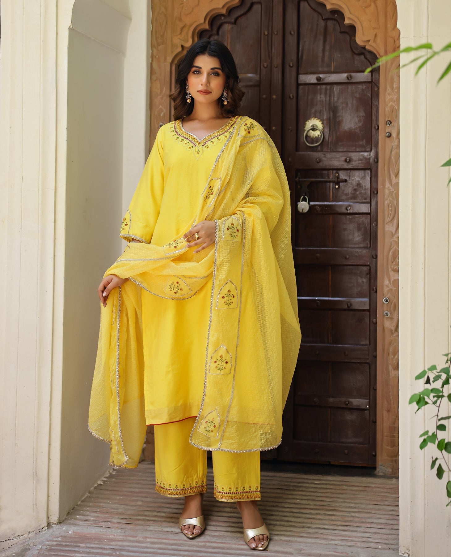 Tvara Yellow Chanderi Suit Set