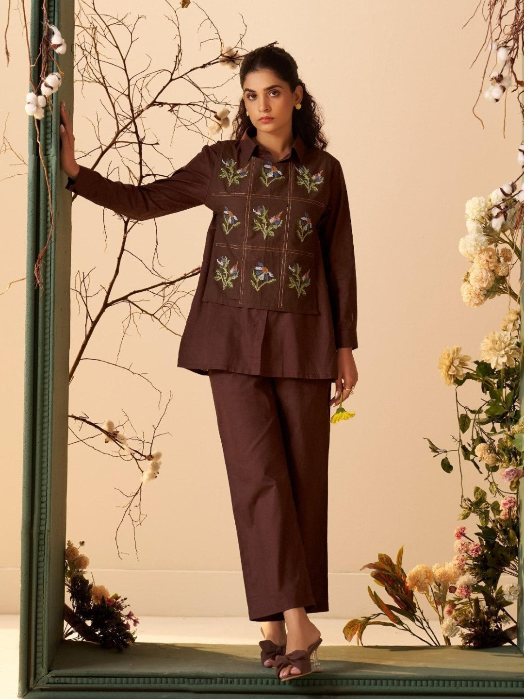 Tisca Mulberry embroidery co-ord set