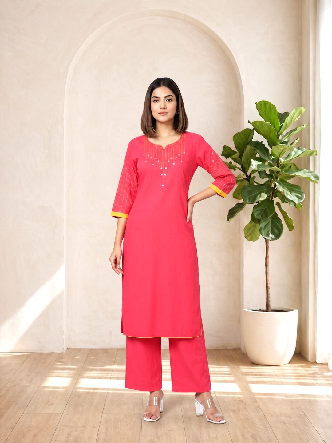 Mika raspberry kurta pant set