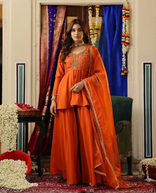Taka Jhaki Avni Rust Orange Chanderi Suit Set
