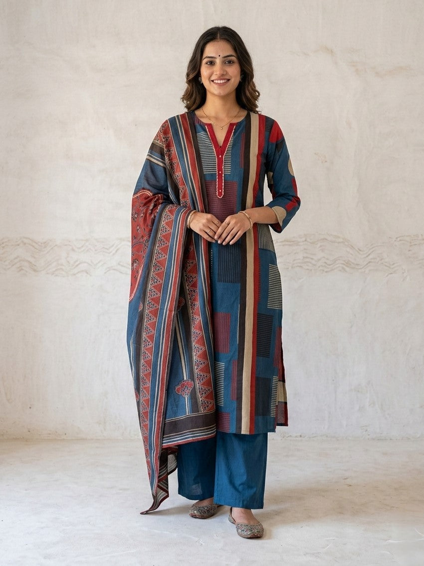 Swades berry printed cotton suit set