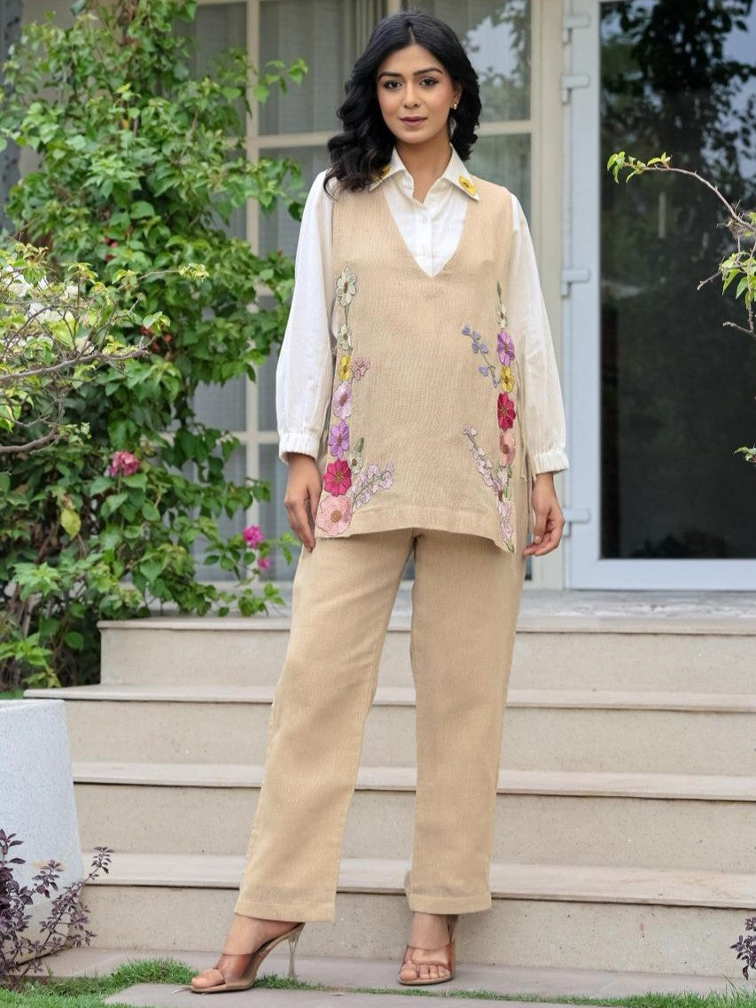 Opela almond jute embroidery co-ord set