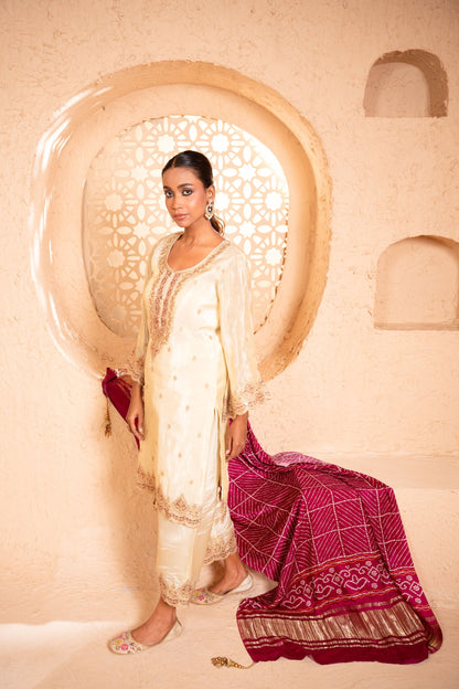 Sargi Tissue Embroidered Cream  Suit Set