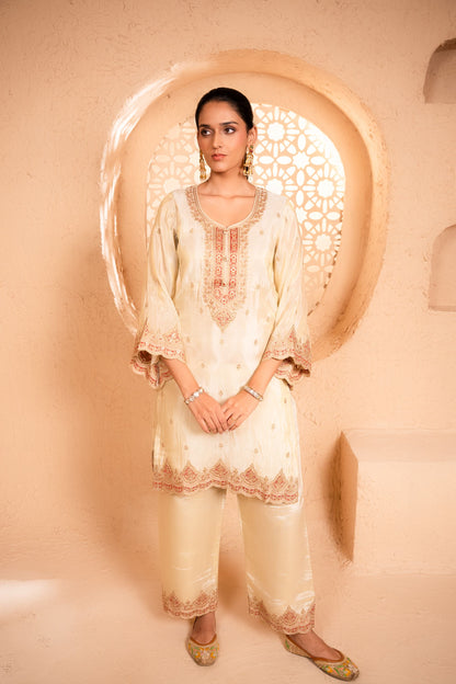 Sargi Tissue Embroidered Cream  Suit Set