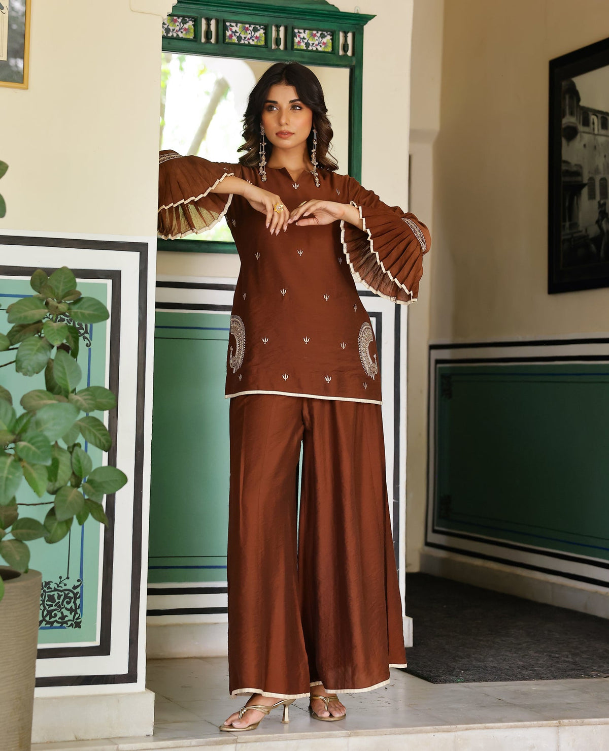 Kanira Brown Chanderi Kurta Set