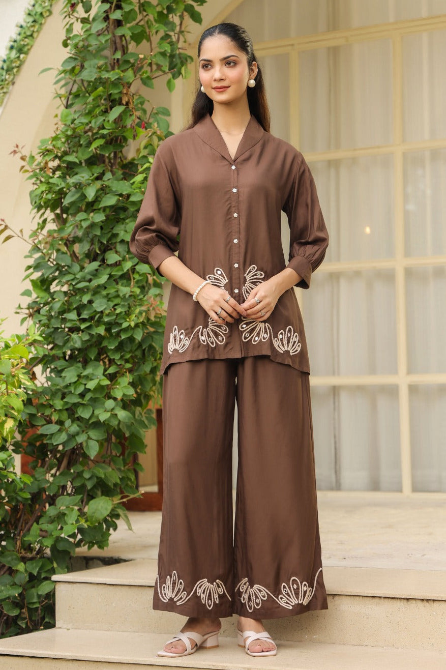 Sargi coffee embroidery cotton co-ord set