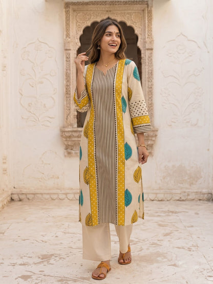 Virosh canary printed cotton kurta pant set