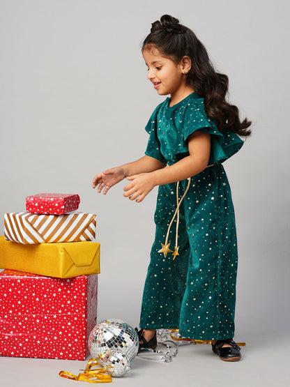 Glam up Girls Party Velvet Green Jumpsuit