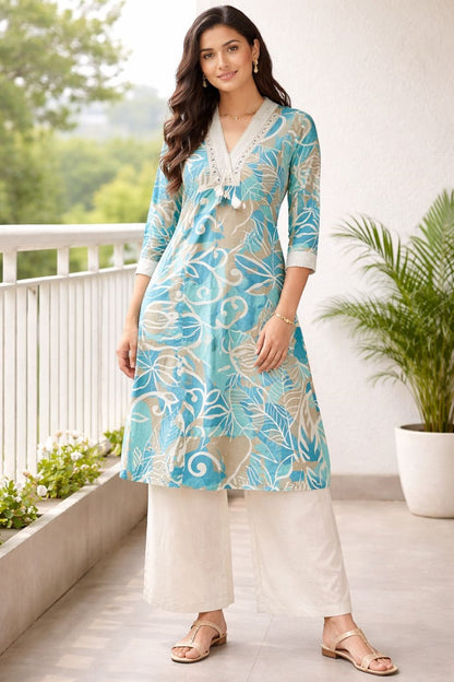 Surbhi sky cotton kurta pant set