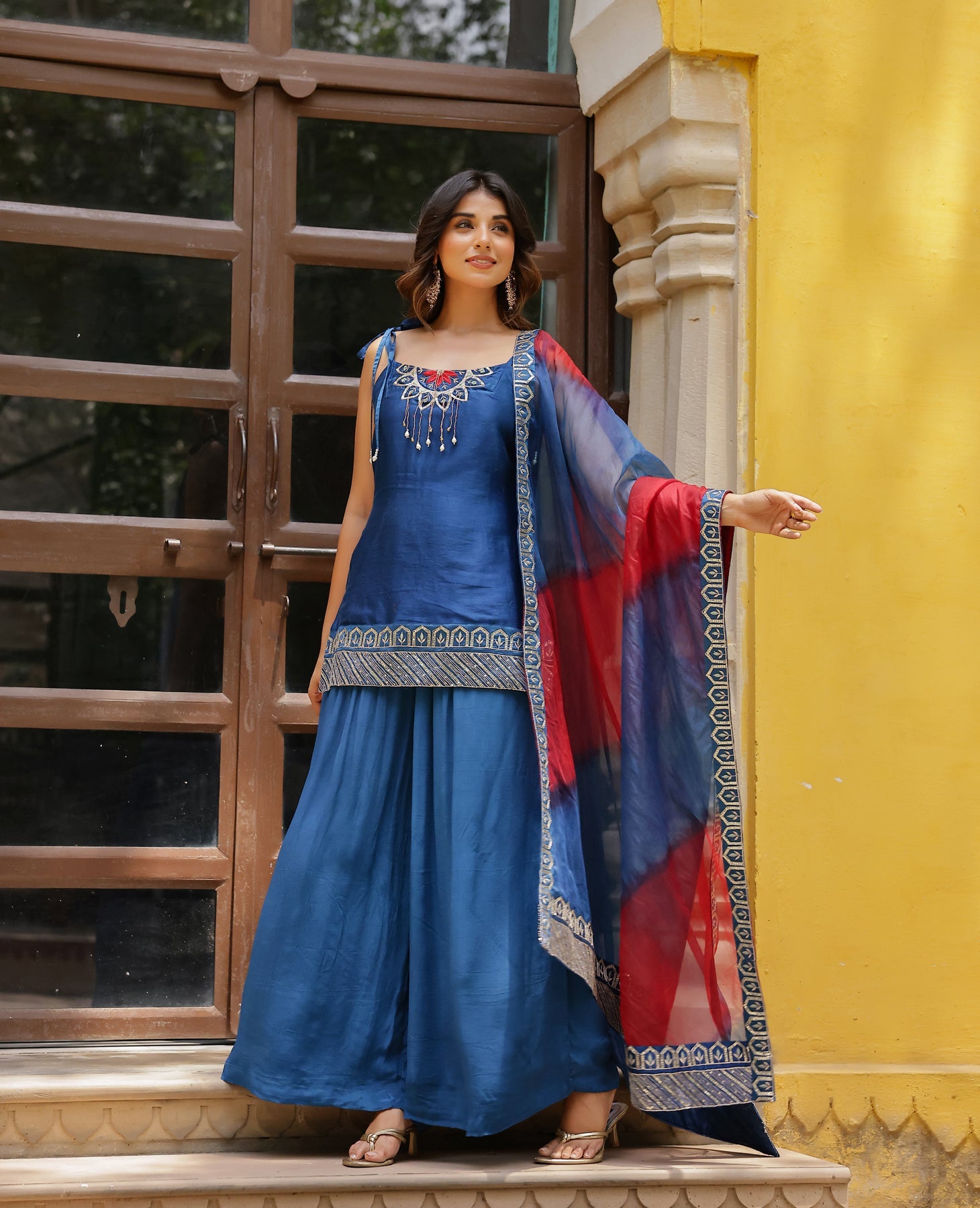 Aaria Blue Chanderi Suit Set