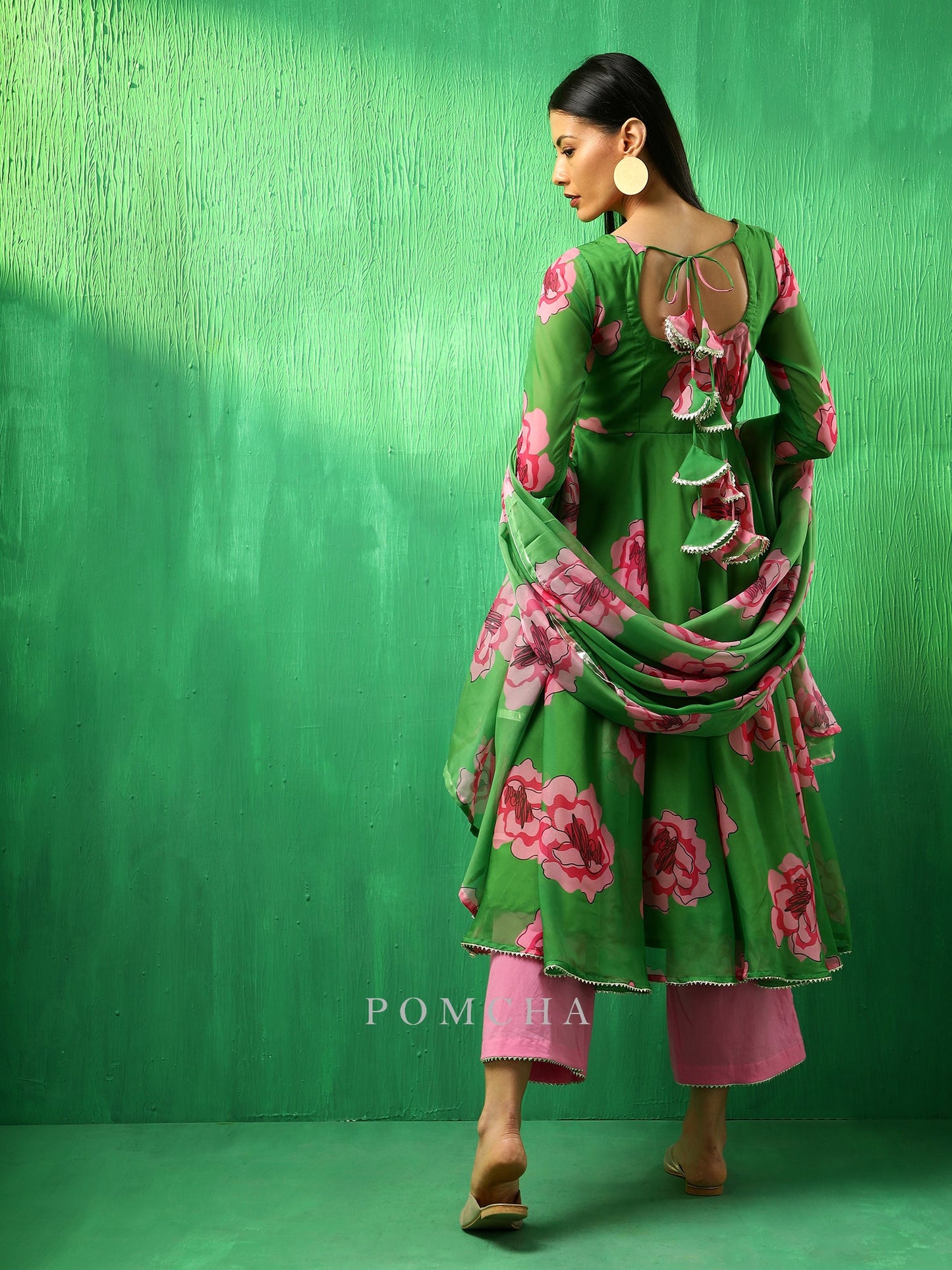 Adaa Green Carnation Organza Anarkali Set