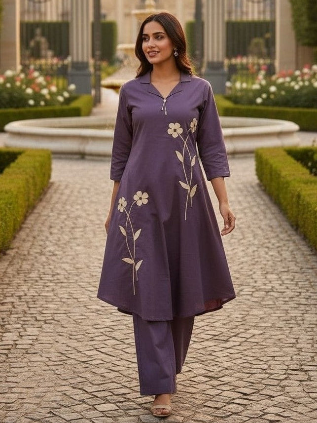 Tatva iris embroidery cotton kurta pant set