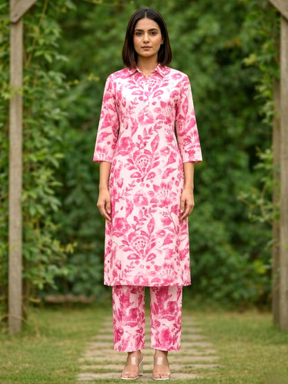 Elixir Rose Linen Printed Co-ord Set