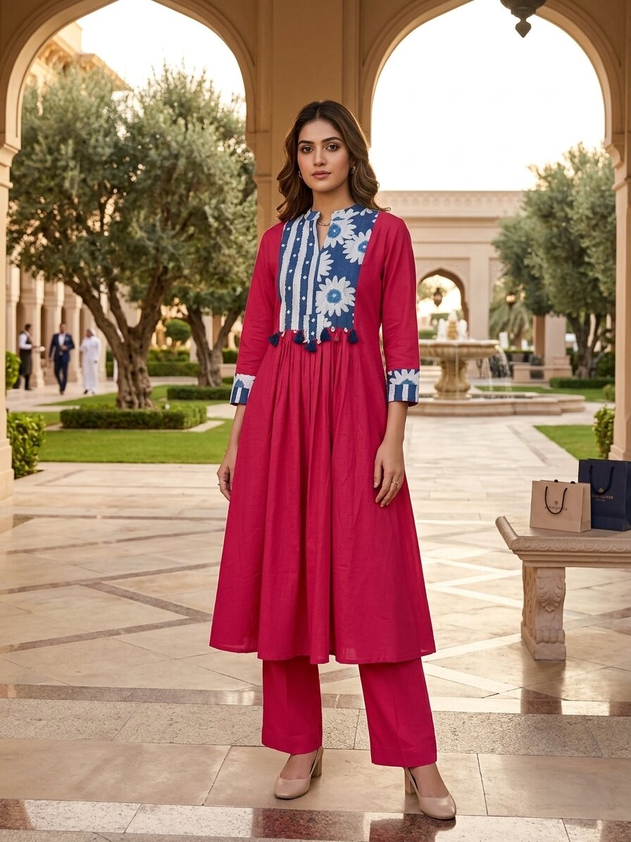 Akshara flamingo cotton kurta pant set
