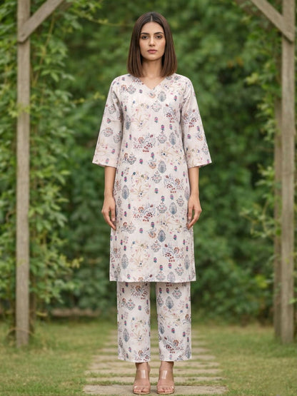 Bindiya Pearl Linen Printed Kurta Pant Set