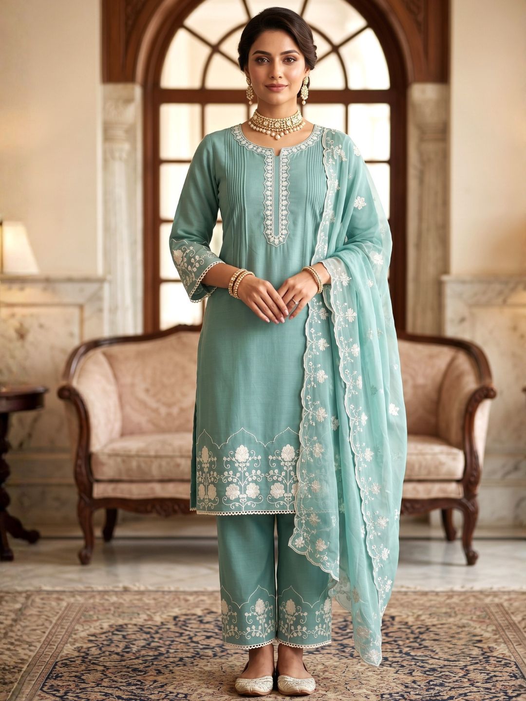 Lisba Teal Embroidered Lawn Suit Set