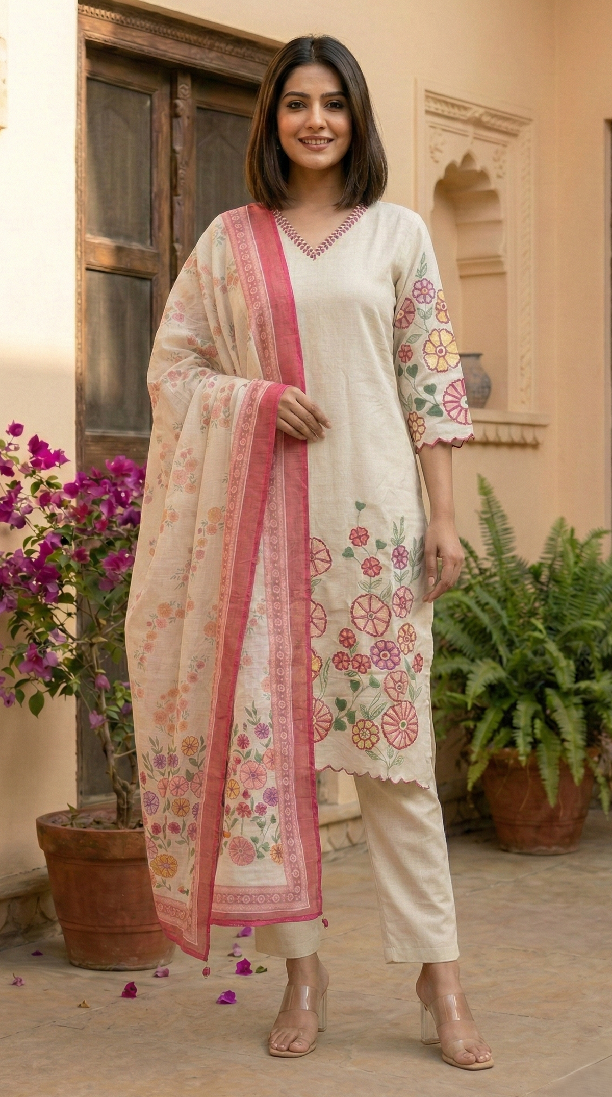 Kartar Daisy embroidery cotton suit set