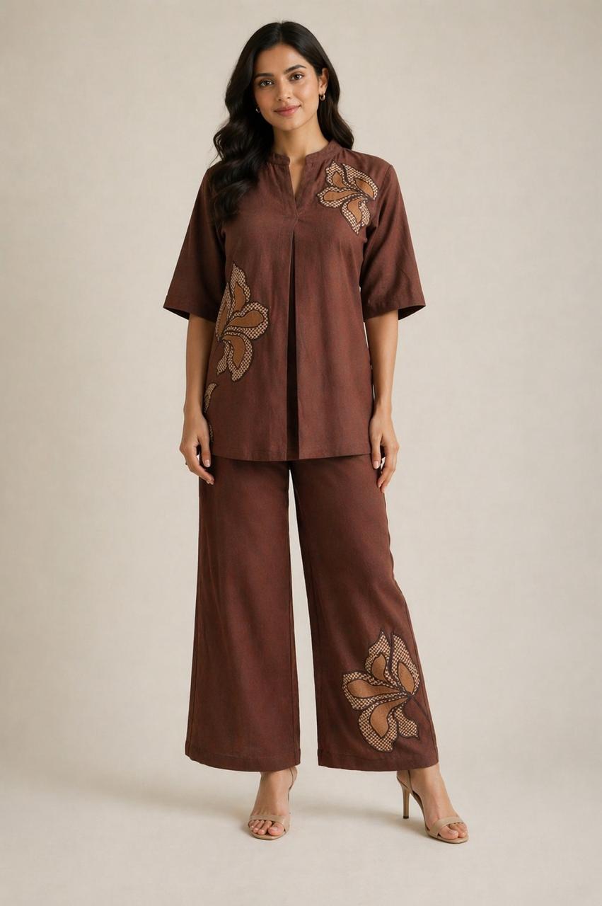 Drona russet embroidery cotton co-ord set