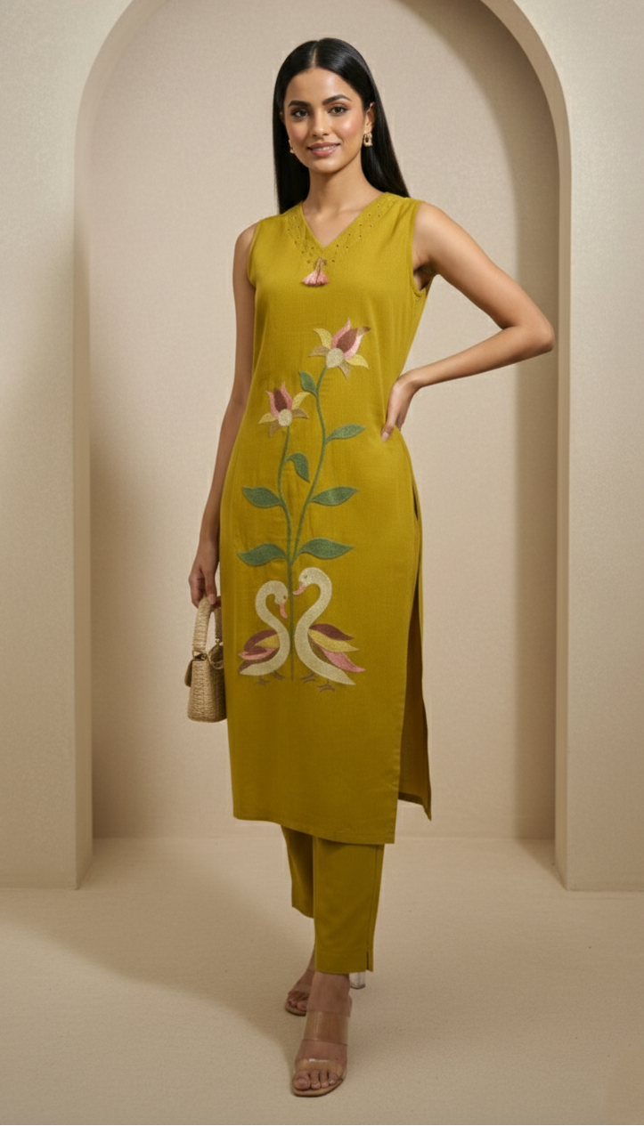 Mishka Corn Embroidered Sleeveless Kurta Pant Set