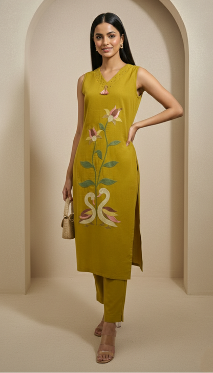 Mishka Corn Embroidered Sleeveless Kurta Pant Set