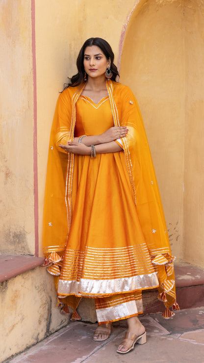 Amber Orange Taffeta Silk Anarkali Set