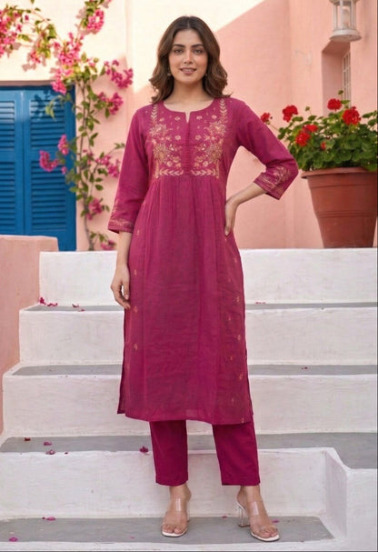 Chandri Blush Embroidered Kurta Pant Set