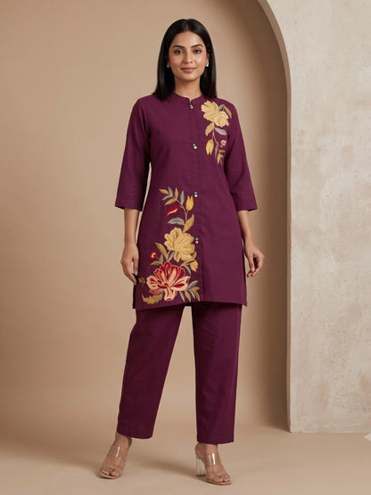Romi Mulberry Embroidered Co-ord Set