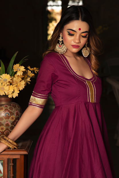 Burgundy Pure Cotton Anarkali Set