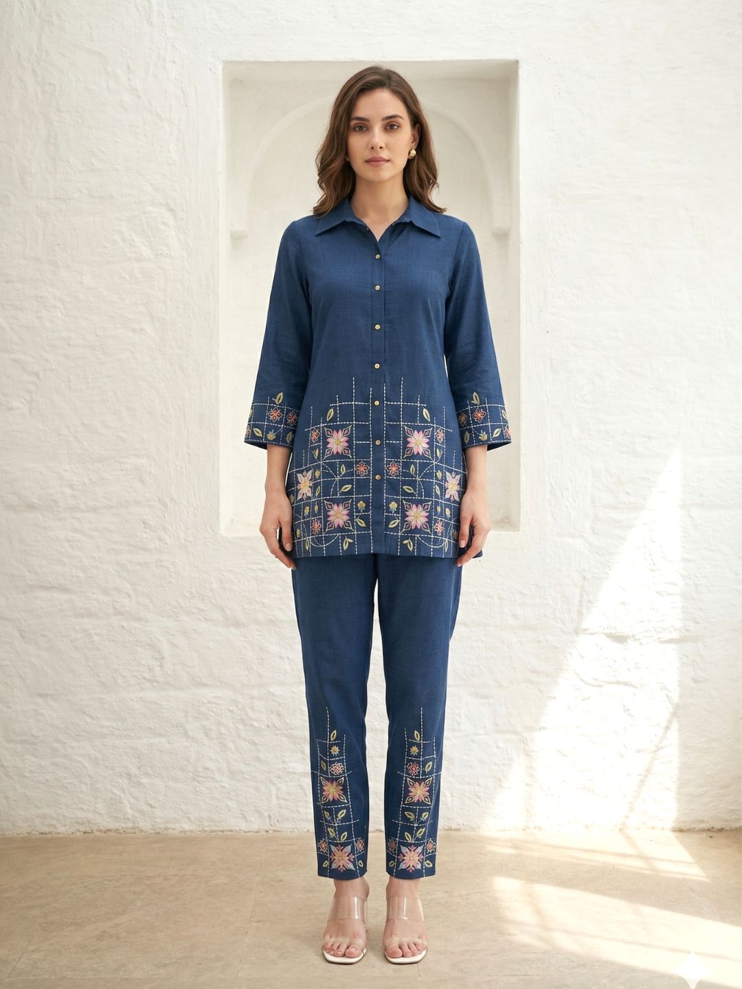 Eden navy embroidered co-ord set