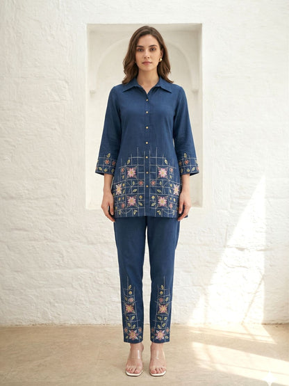 Eden navy embroidered co-ord set