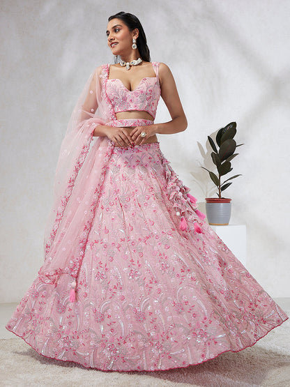 Women Pink Georgette Sequins and thread embroidery  Lehenga choli & Dupatta