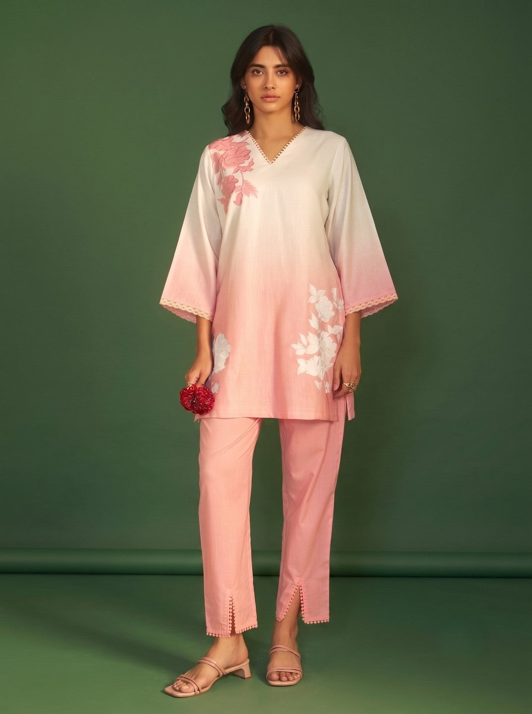 Itrh softpink embroidery cotton co-ord set