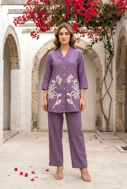Sargi periwinkle embroidery cotton co-ord set